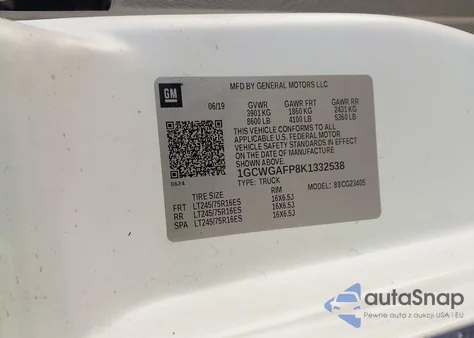 2019 Chevrolet Express 2500 Work Van из США, поврежденный, VIN 1GCWGAFP8K1332538